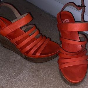 Orangish red Eileen fisher wedges